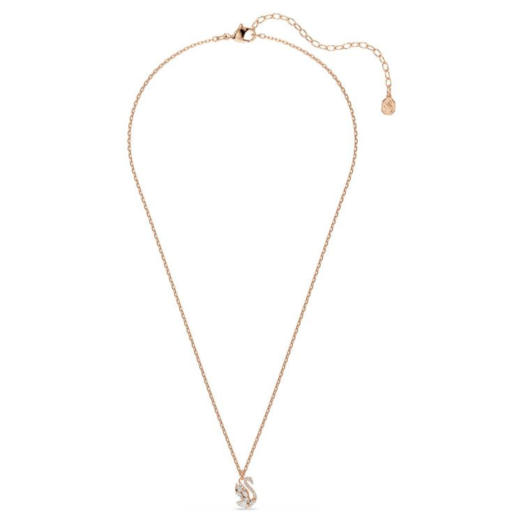 Swan pendant Mixed cuts, Swan, White, Rose gold-tone plated